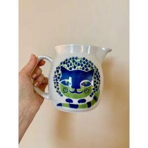 Arabia Finland Kissa Cat Pitcher Gunvor Olin-Gronqvist Blue Green Vintage